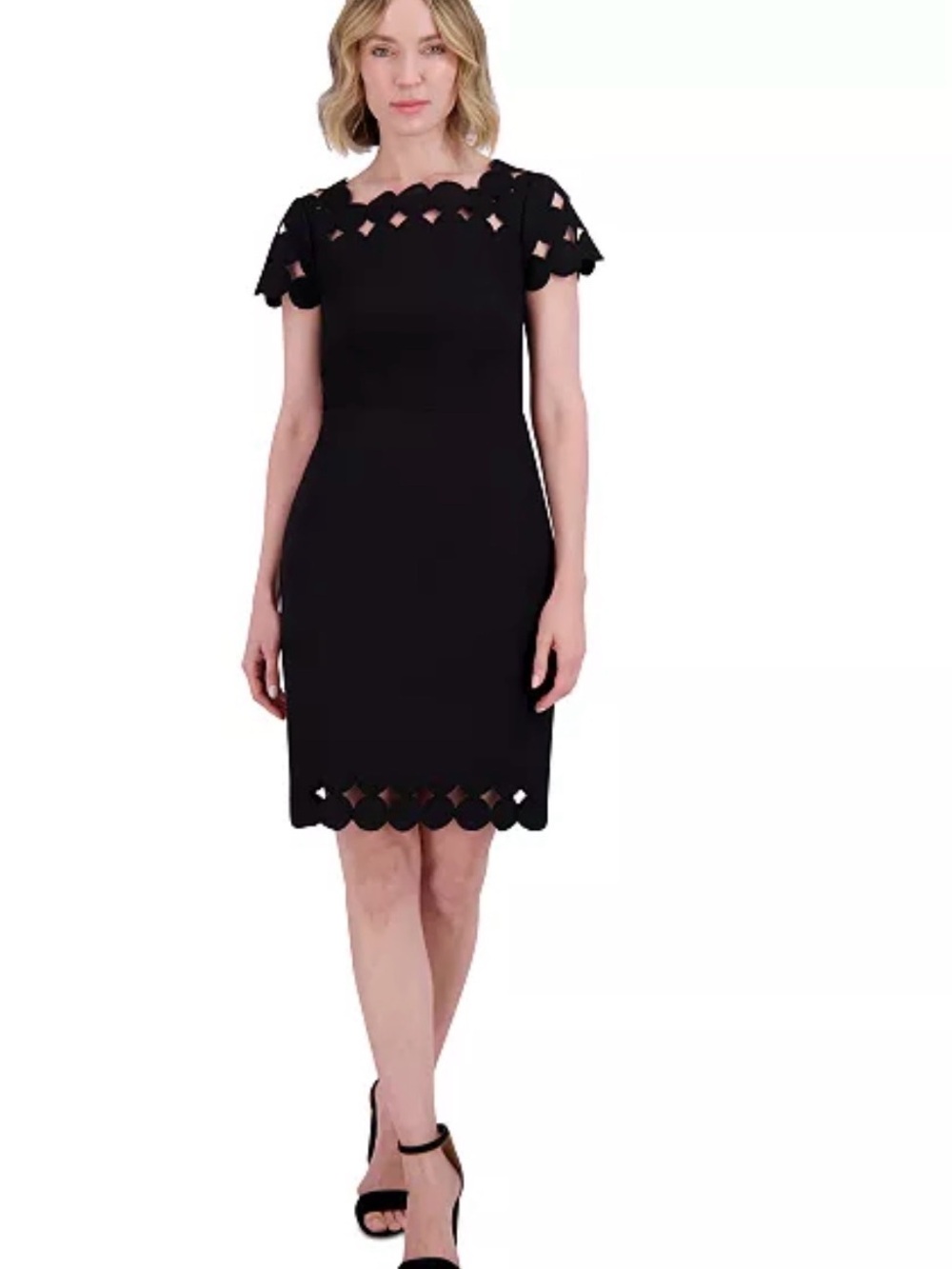 Vince Camuto Women's Black Scallop-Edge Sheath Dress Sz 6
